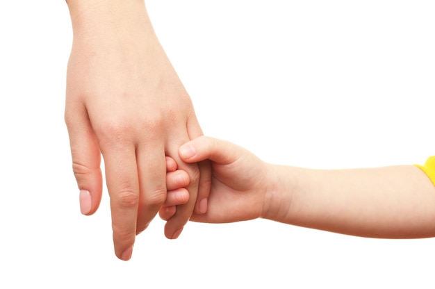 Child and mother hands isolated on white