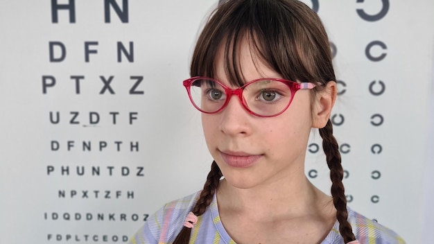 Child ophthalmologist and Portrait of a girl with glasses at ophthalmologist