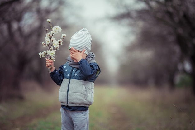 Child outdoors in autumn jacket and cap