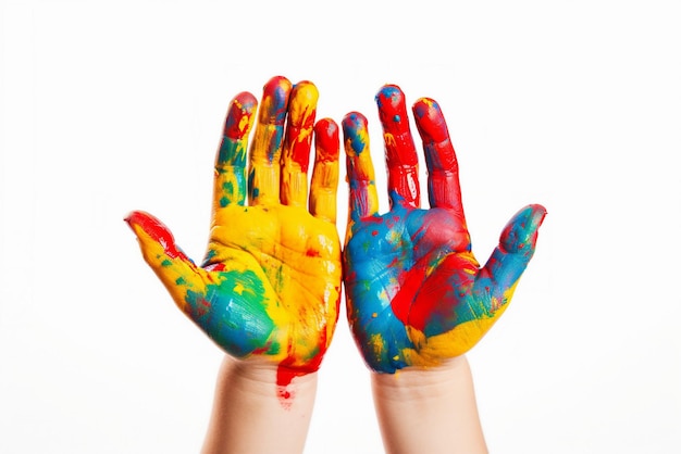 Photo child painted hand on white background