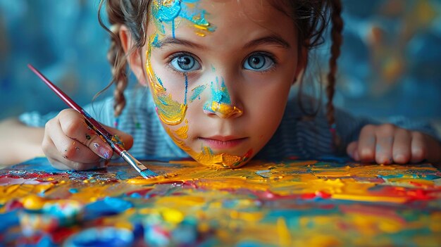 Foto un bambino che dipinge un quadro colorato da vicino