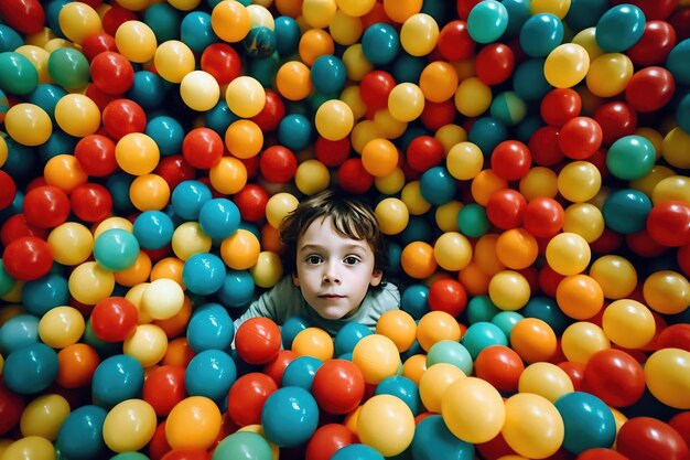 Child peeking from colorful ball pitxA