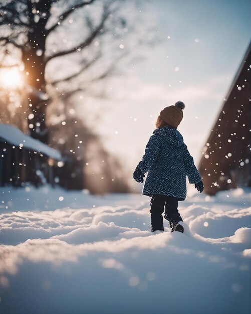 雪で遊ぶ子供