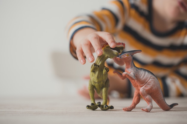 Child playing with dinosaurs