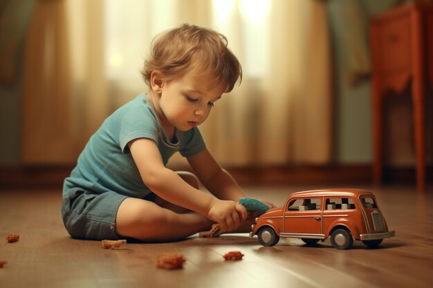 おもちゃの車で遊んでいる子供