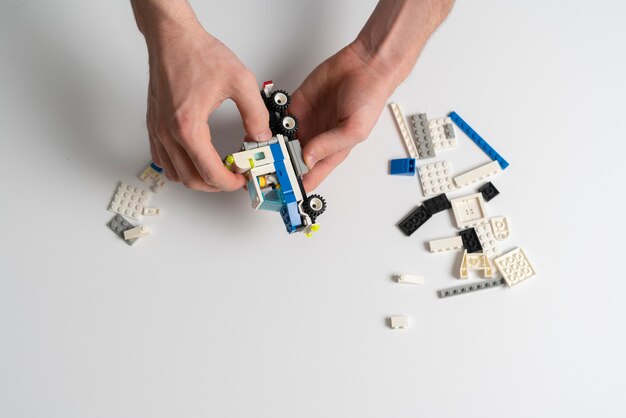 A child playing with toy constructor pieces education and learning