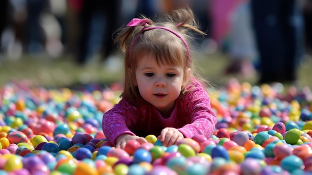 A child plays in a ball pit