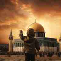 Photo child praying in front of masjid aqsa palestine free palestine children for peace a historic mom