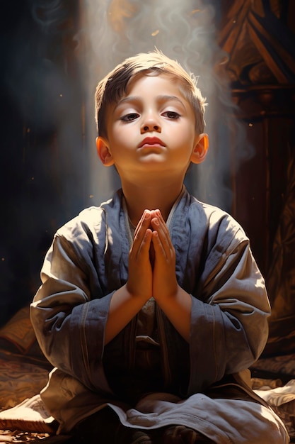 The child prays to God Generative AI Kids