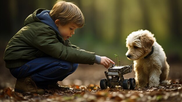 A Child And Puppy Playing With Background