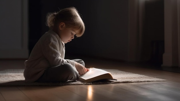 Child reading Book front view