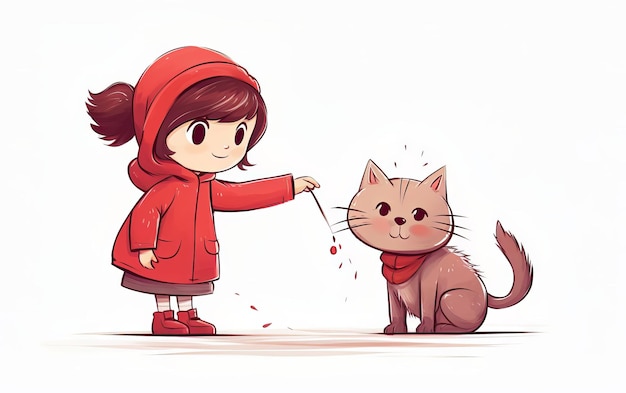 Child in red and pet Animals