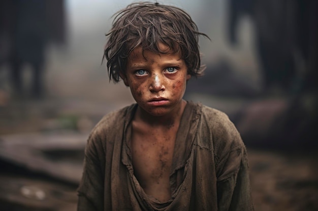 child in a refugee camp very poor and hungry