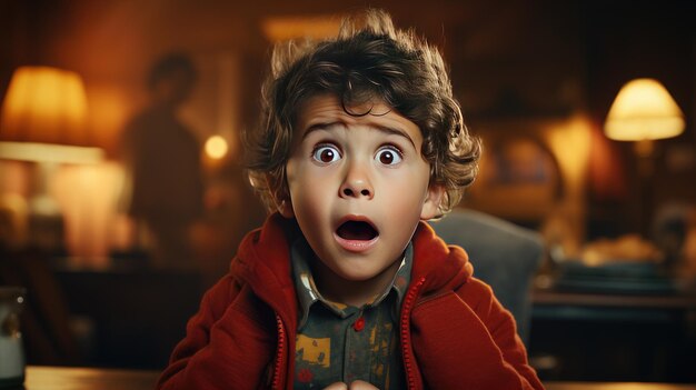 Photo the child's emotion of fear surprise surprise generative ai