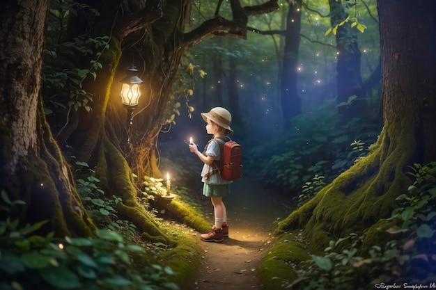 A Child's Enchanted Journey through a Magical Forest