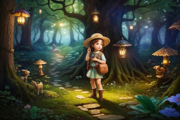 A Child's Enchanted Journey through a Magical Forest