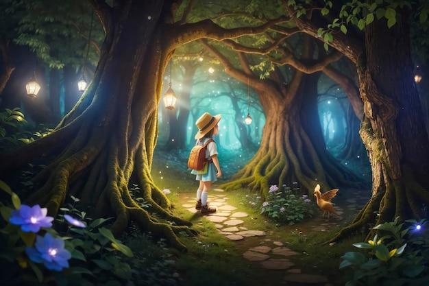 A Child's Enchanted Journey through a Magical Forest