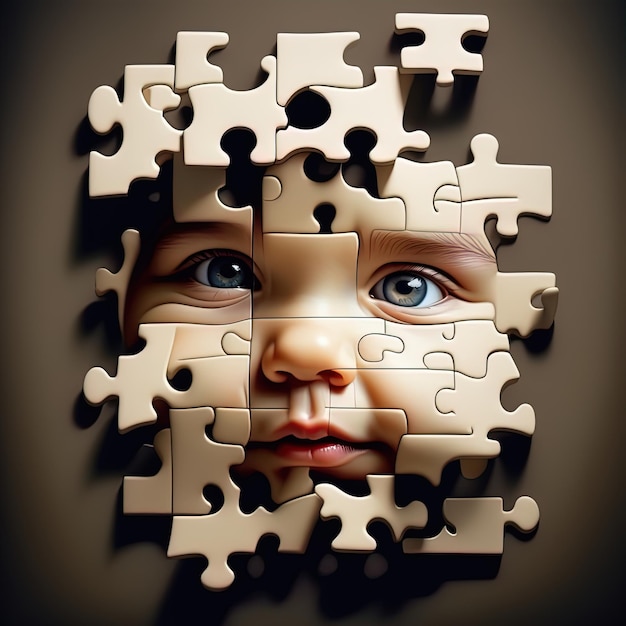 child 's face puzzle 3 d illustration 3 d illustrationclose up image of baby puzzlechild 's face p