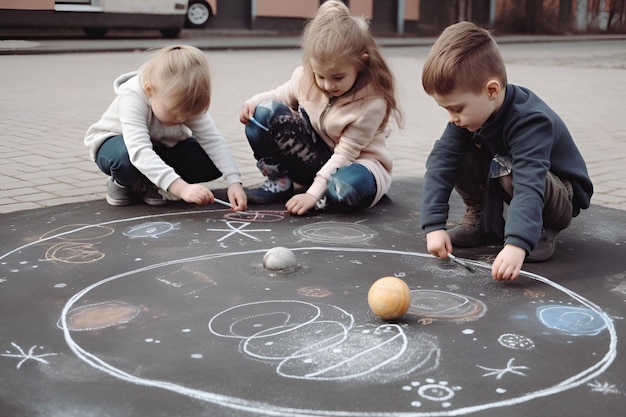 Child's hand drawing planet Earth Generative AI