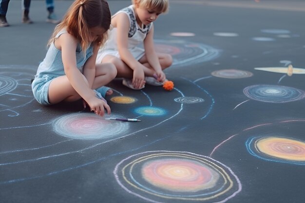 Foto mano del bambino che disegna il pianeta terra ia generativa