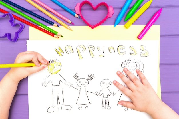 사진 가족의 어린이 핸드 페인트 스케치
