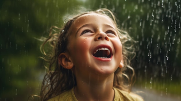 A child's joy in the face of raindrops