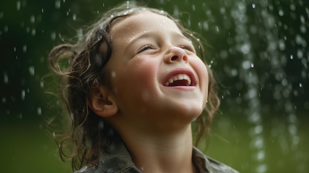 A child's joy in the face of raindrops