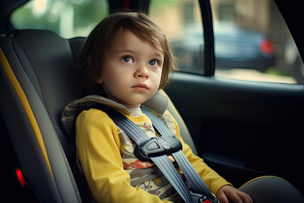 자동차 안전 좌석에 있는 어린이