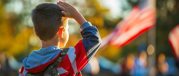 Foto bambino che saluta la bandiera americana il memorial day