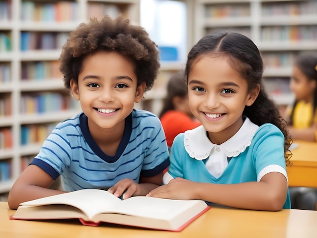 Child in school library Kids reading books kids reading book ai