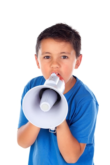 Child shouting through a megaphone
