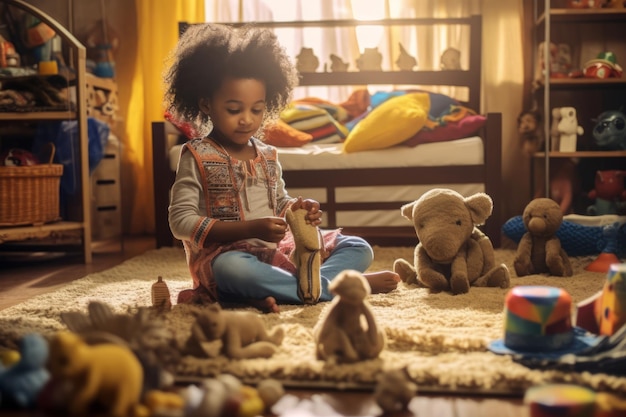 Photo a child sits on a floor and playing