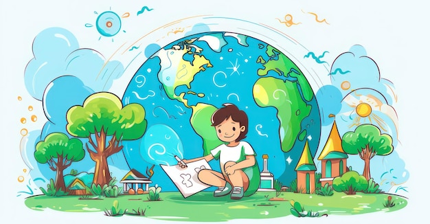 Child sketching a virusfree world