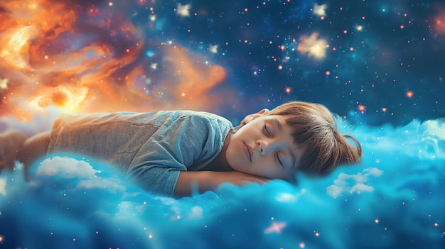 child sleeping on the moon