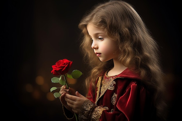 A child smelling a rose with a look of wonder on their face