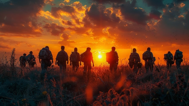 写真 夕暮れの子供兵士たち