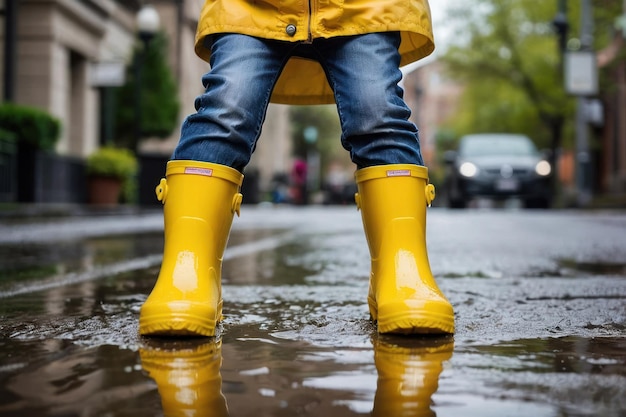 Child Splashing in Puddle on Rainy Day