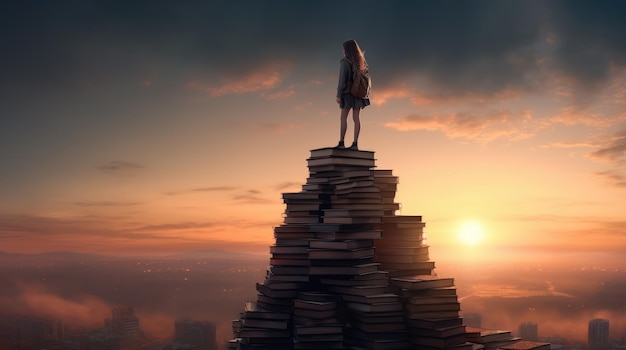 A child standing among many books Generative AI