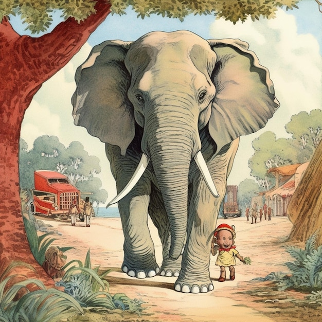 a child stands next to an elephant with tusks.