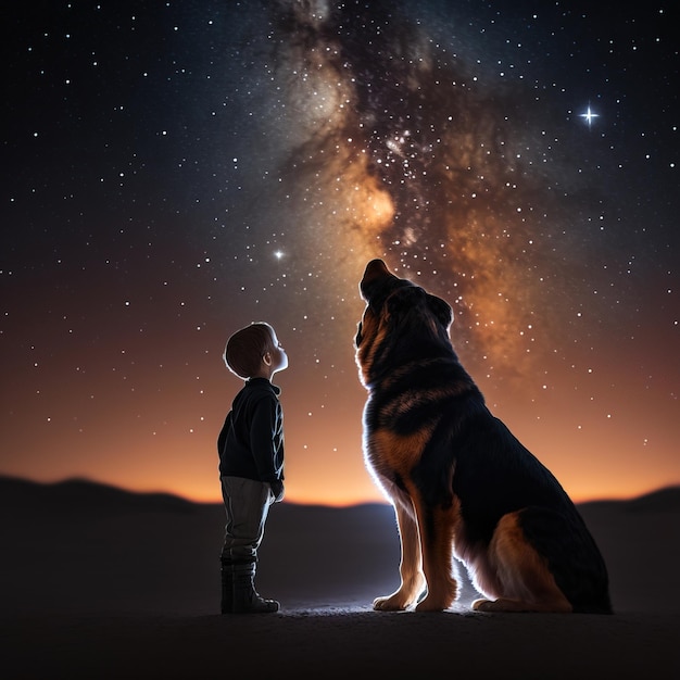child staring at the stars a child's dream atmosphere generative ai