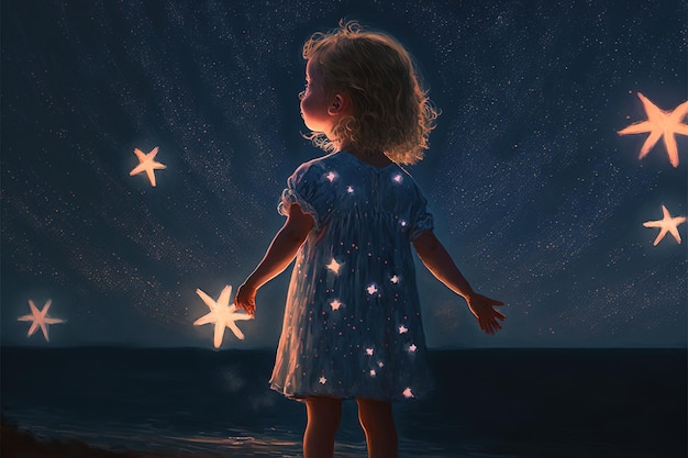 child staring at the stars a child's dream atmosphere generative ai