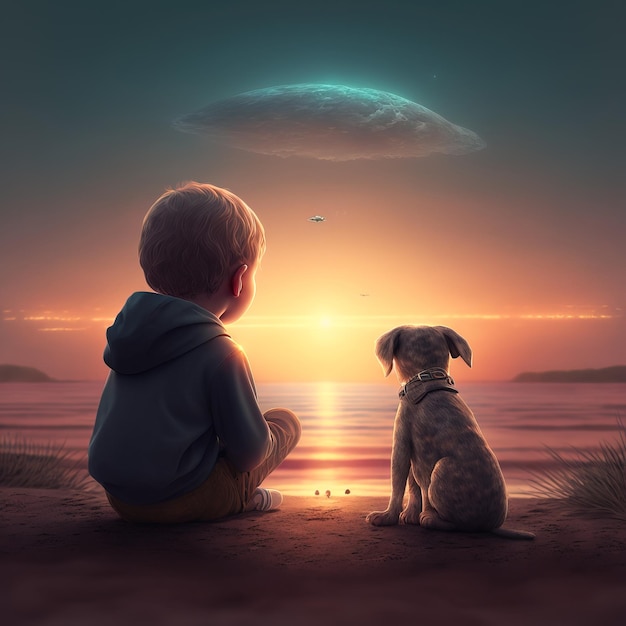 child staring at the stars a child's dream atmosphere generative ai