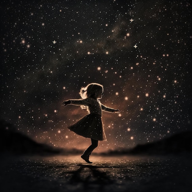 Photo child staring at the stars a child's dream atmosphere generative ai