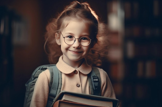 Child in student glasses isolated on dark background