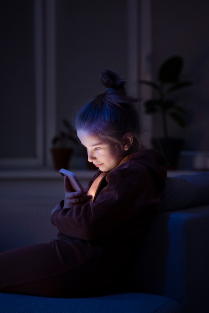 Photo child suffering from social media addiction