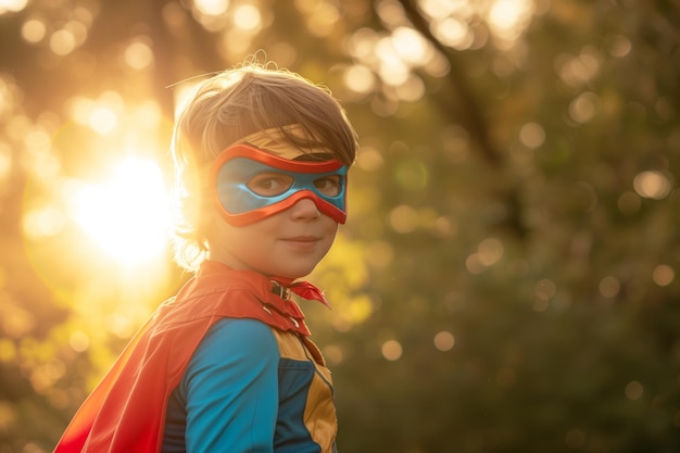 Child in a superhero costume playing pretend