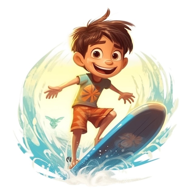 Photo a child surfing on the beach illustration