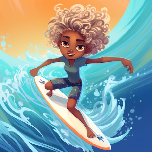 Photo a child surfing on the beach illustration