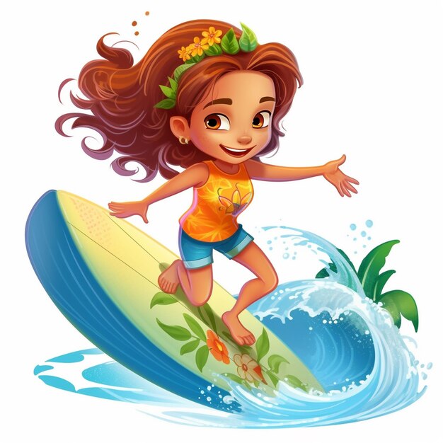 Photo a child surfing on the beach illustration