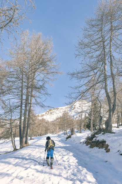 A child during a touring ski excursion